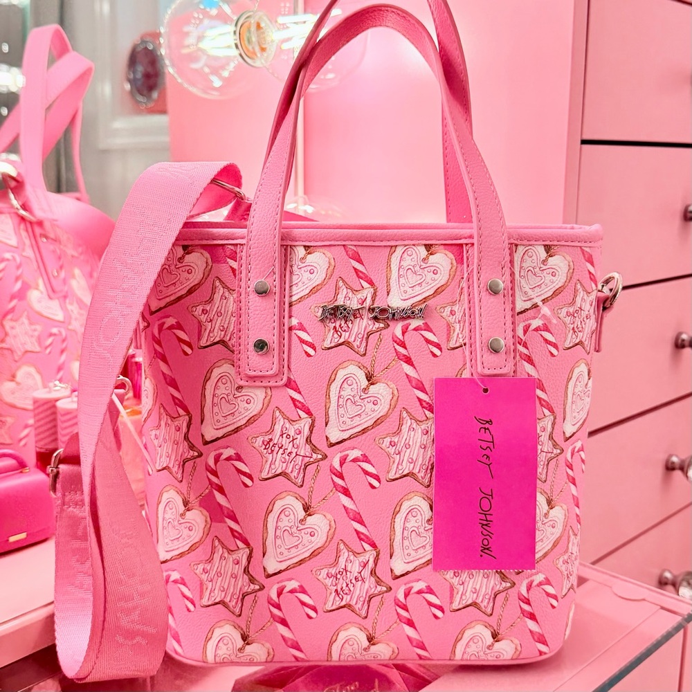 Pink Holiday Gingerbread Candy Cane Tote Bag Betsey Johnson Limited Edition